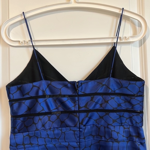 ElizaJ Cocktail Mini Dress, Blue/Black, Sheer Cutout Snake Print Goth Silky - Picture 4 of 13